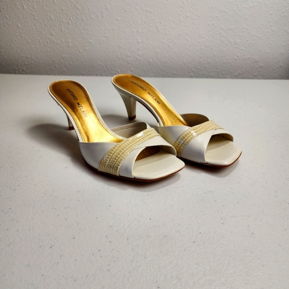 Antonio Melani Daniela Cream Rice Neutral Square Open Toe 2 Inch Heels Size 7M - Picture 1 of 11